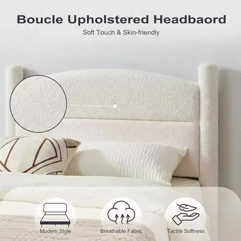 Cadre de lit plateforme nuage tapissé GustoWave Boucle, aucun sommier tapissier requis