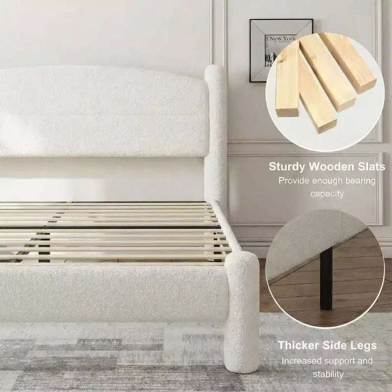 Cadre de lit plateforme nuage tapissé GustoWave Boucle, aucun sommier tapissier requis