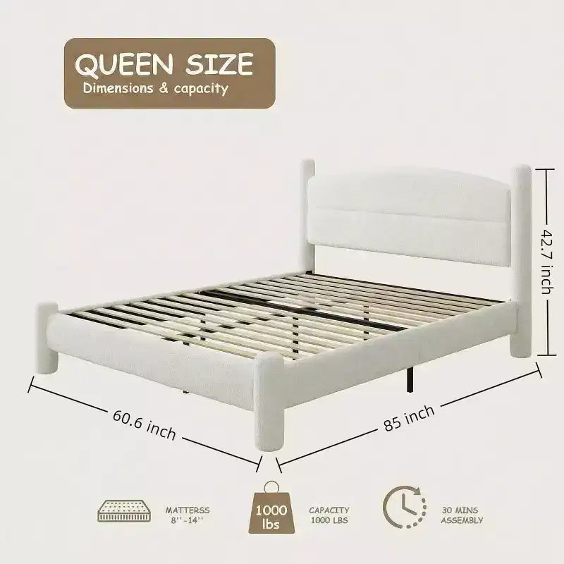 Cadre de lit plateforme nuage tapissé GustoWave Boucle, aucun sommier tapissier requis