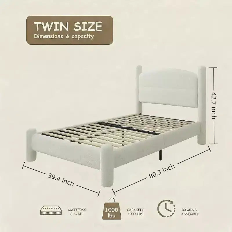 Cadre de lit plateforme nuage tapissé GustoWave Boucle, aucun sommier tapissier requis