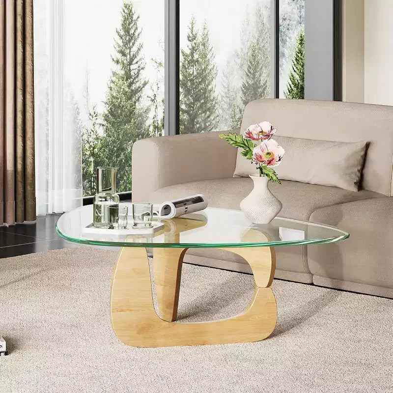 DEXYLLO Table Basse, Petite Table Basse en Verre avec Pieds en Bois Massif, 36 Tables de Salon Triangulaires Mid-Century