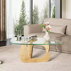 DEXYLLO Table Basse, Petite Table Basse en Verre avec Pieds en Bois Massif, 36 Tables de Salon Triangulaires Mid-Century