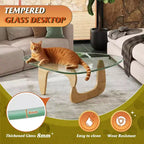 DEXYLLO Table Basse, Petite Table Basse en Verre avec Pieds en Bois Massif, 36 Tables de Salon Triangulaires Mid-Century