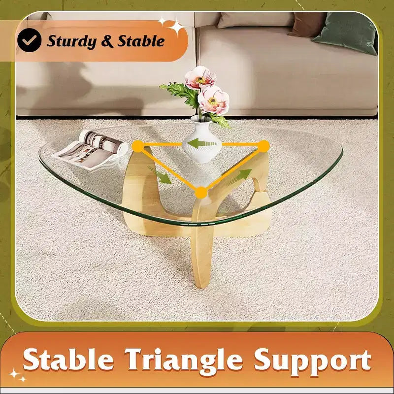 DEXYLLO Table Basse, Petite Table Basse en Verre avec Pieds en Bois Massif, 36 Tables de Salon Triangulaires Mid-Century
