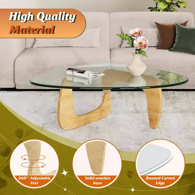 DEXYLLO Table Basse, Petite Table Basse en Verre avec Pieds en Bois Massif, 36 Tables de Salon Triangulaires Mid-Century