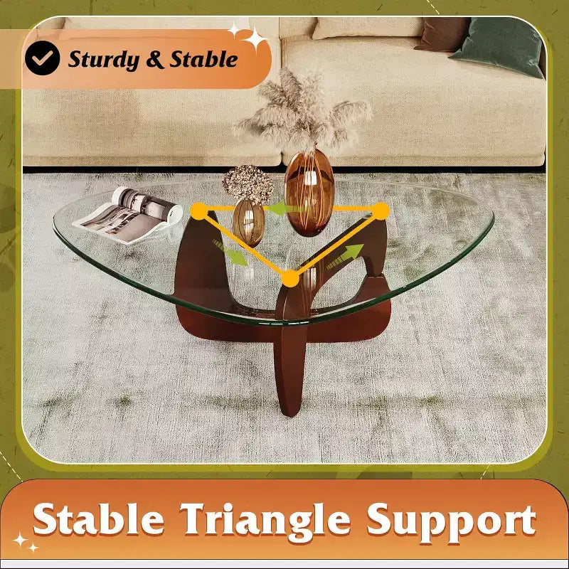 DEXYLLO Table Basse, Petite Table Basse en Verre avec Pieds en Bois Massif, 36 Tables de Salon Triangulaires Mid-Century