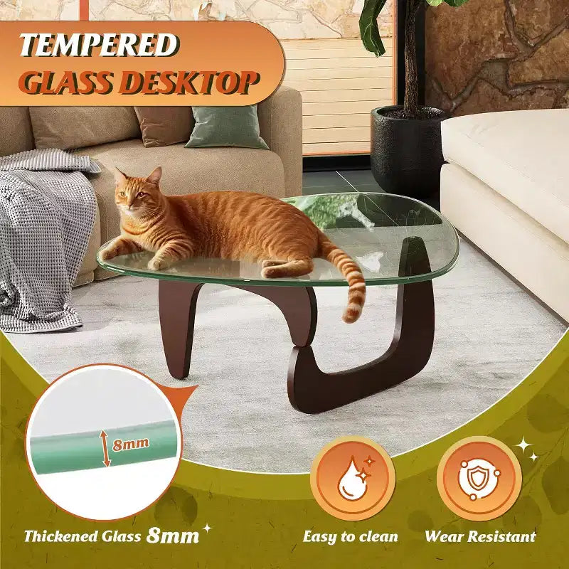 DEXYLLO Table Basse, Petite Table Basse en Verre avec Pieds en Bois Massif, 36 Tables de Salon Triangulaires Mid-Century