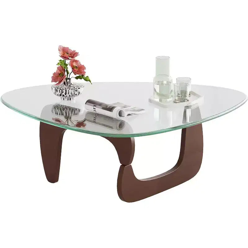 DEXYLLO Table Basse, Petite Table Basse en Verre avec Pieds en Bois Massif, 36 Tables de Salon Triangulaires Mid-Century