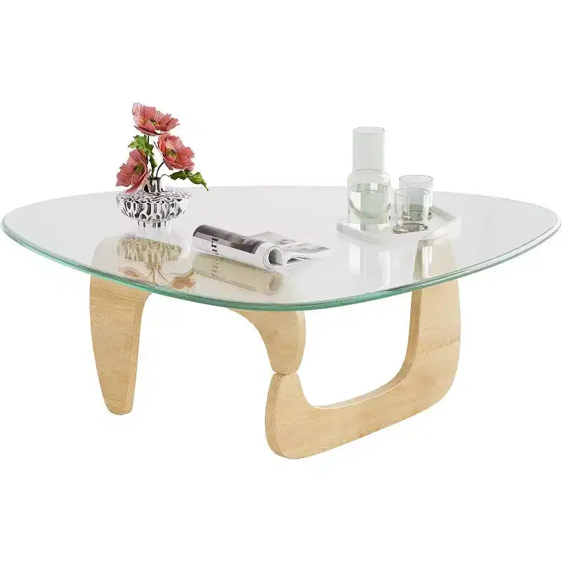 DEXYLLO Table Basse, Petite Table Basse en Verre avec Pieds en Bois Massif, 36 Tables de Salon Triangulaires Mid-Century