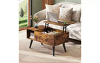 Table basse DEXYLLO pour salon, petite table basse avec rangement, table basse relevable moderne en bois avec étagère de rangement
