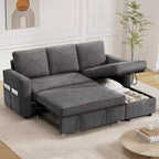 Dyonery 2 in 1 Pull Out Couch with Reversible Storage Chaise 81 Sectional Sleeper Sofa Bed L-Shaped Couch with Side Pockets,Tool-Free Assembly