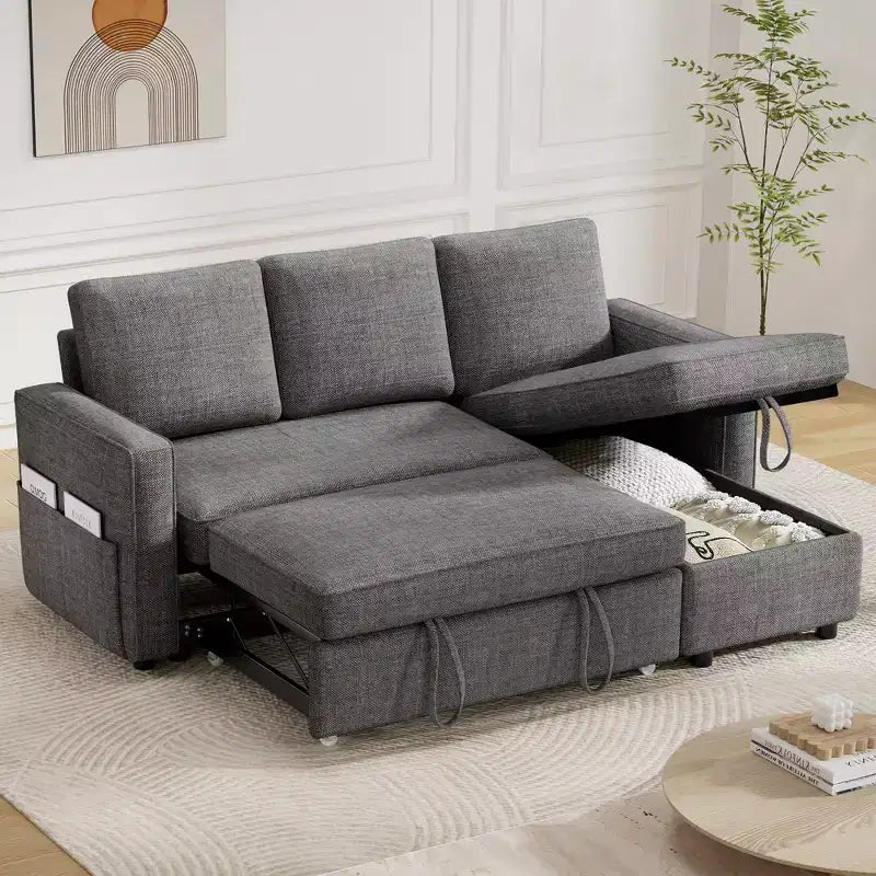 Canapé-lit sectionnel 2 en 1 Dyonery avec méridienne de rangement réversible 81", en forme de L avec poches latérales, assemblage sans outils