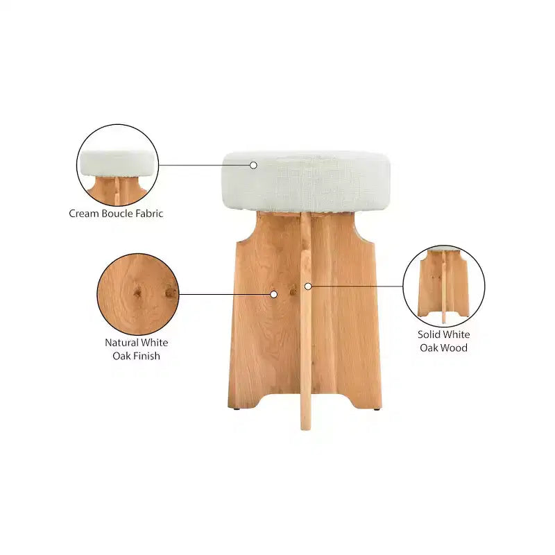 Tabouret en tissu bouclé crème Jasper Meridian Furniture