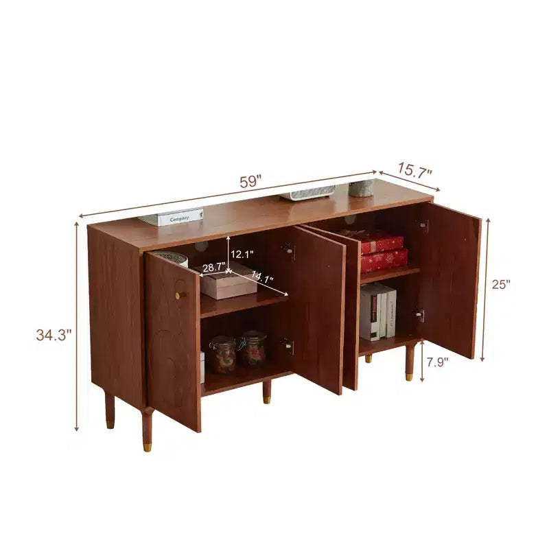 Meuble TV/multimédia rétro JVNOXK de 150 cm, noyer avec portes sculptées géométriques (convient aux téléviseurs de 65 pouces)