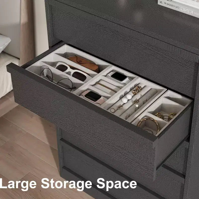 Commode à 7 tiroirs pour chambre à coucher, commode haute et moderne de 46 pouces avec rangement, organisateur de commode en bois pour entrée, salon, chambre à coucher