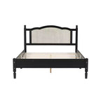 FAMYYT Lit plateforme queen size en bois avec tête de lit en rotin naturel et support à lattes en bois, assemblage facile