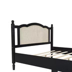 FAMYYT Lit plateforme queen size en bois avec tête de lit en rotin naturel et support à lattes en bois, assemblage facile