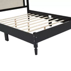 FAMYYT Lit plateforme queen size en bois avec tête de lit en rotin naturel et support à lattes en bois, assemblage facile