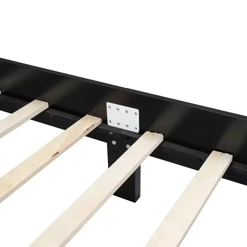 FAMYYT Lit plateforme queen size en bois avec tête de lit en rotin naturel et support à lattes en bois, assemblage facile