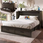 Lit plateforme pliable FAMYYT Queen Size avec station de recharge, tiroir de rangement, montage facile