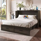 Lit plateforme pliable FAMYYT Queen Size avec station de recharge, tiroir de rangement, montage facile