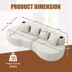 Canapé d'angle modulable incurvé, canapé 3 places avec porte-gobelets, pochette latérale et 4 oreillers pour salon, bureau, appartement - ModernLuxe