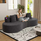 Canapé d'angle modulable incurvé, canapé 3 places avec porte-gobelets, pochette latérale et 4 oreillers pour salon, bureau, appartement - ModernLuxe