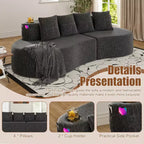 Canapé d'angle modulable incurvé, canapé 3 places avec porte-gobelets, pochette latérale et 4 oreillers pour salon, bureau, appartement - ModernLuxe