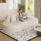 Canapé d'angle modulable incurvé, canapé 3 places avec porte-gobelets, pochette latérale et 4 oreillers pour salon, bureau, appartement - ModernLuxe
