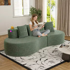 Canapé d'angle modulable incurvé, canapé 3 places avec porte-gobelets, pochette latérale et 4 oreillers pour salon, bureau, appartement - ModernLuxe