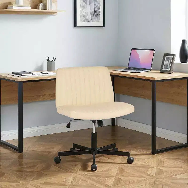BestMassage Chaise croisée à roulettes, sans accoudoirs, chaise de bureau pivotante réglable en hauteur avec large assise rembourrée pour bureau à domicile