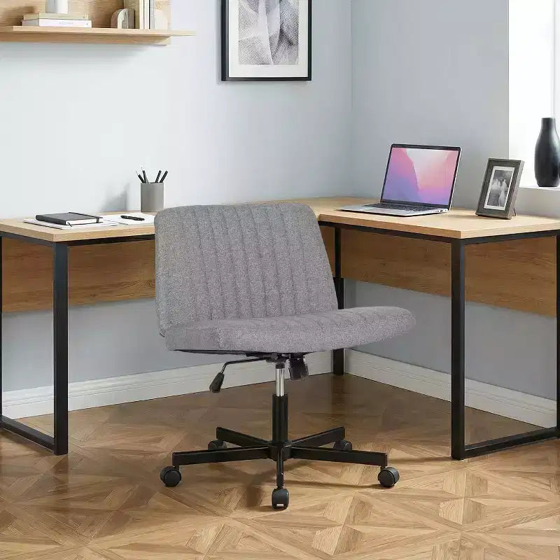 BestMassage Chaise croisée à roulettes, sans accoudoirs, chaise de bureau pivotante réglable en hauteur avec large assise rembourrée pour bureau à domicile