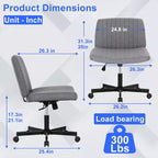 BestMassage Chaise croisée à roulettes, sans accoudoirs, chaise de bureau pivotante réglable en hauteur avec large assise rembourrée pour bureau à domicile
