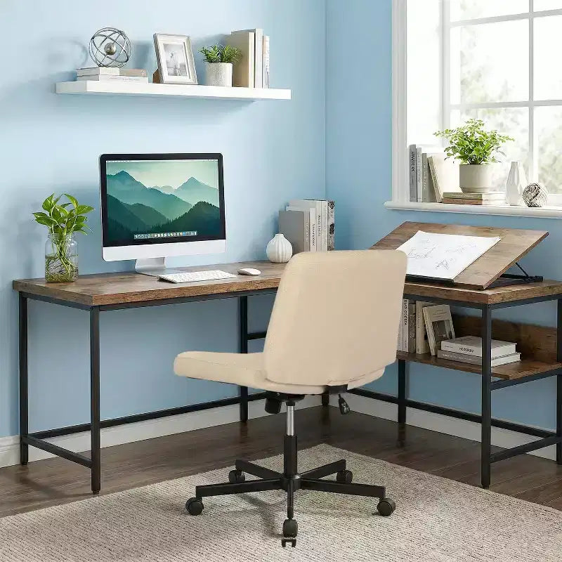 BestMassage Chaise croisée à roulettes, sans accoudoirs, chaise de bureau pivotante réglable en hauteur avec large assise rembourrée pour bureau à domicile