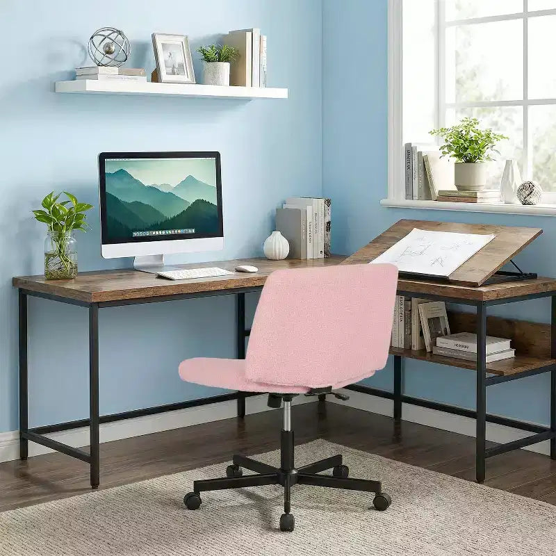 BestMassage Chaise croisée à roulettes, sans accoudoirs, chaise de bureau pivotante réglable en hauteur avec large assise rembourrée pour bureau à domicile