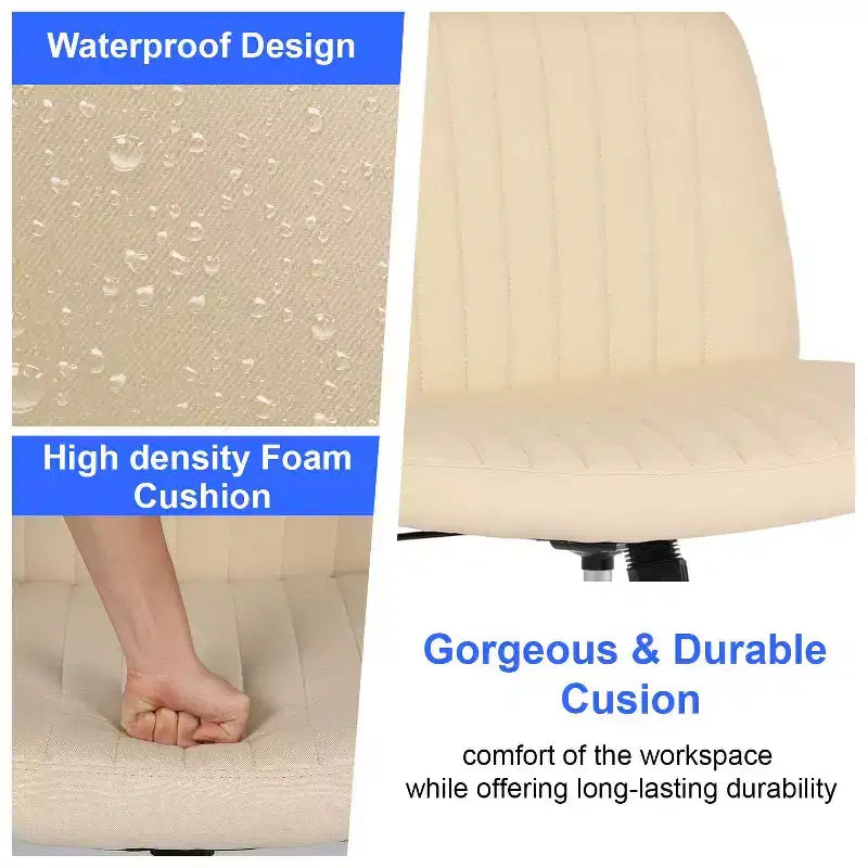 BestMassage Chaise croisée à roulettes, sans accoudoirs, chaise de bureau pivotante réglable en hauteur avec large assise rembourrée pour bureau à domicile