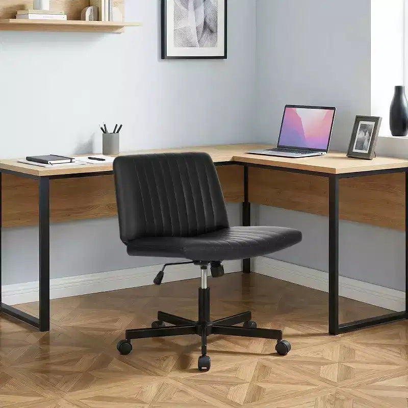 BestMassage Chaise croisée à roulettes, sans accoudoirs, chaise de bureau pivotante réglable en hauteur avec large assise rembourrée pour bureau à domicile