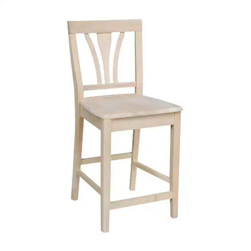 Tabouret de bar à hauteur de comptoir 24" Fanback non fini - International Concepts : bois d'hévéa massif, sans accoudoirs, capacité de 113 kg