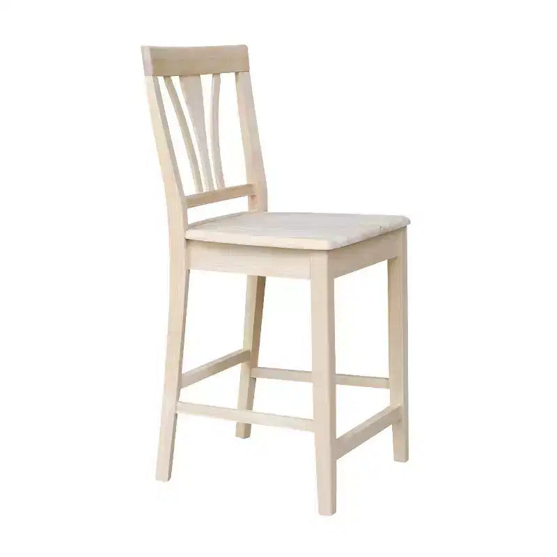 Tabouret de bar à hauteur de comptoir 24" Fanback non fini - International Concepts : bois d'hévéa massif, sans accoudoirs, capacité de 113 kg