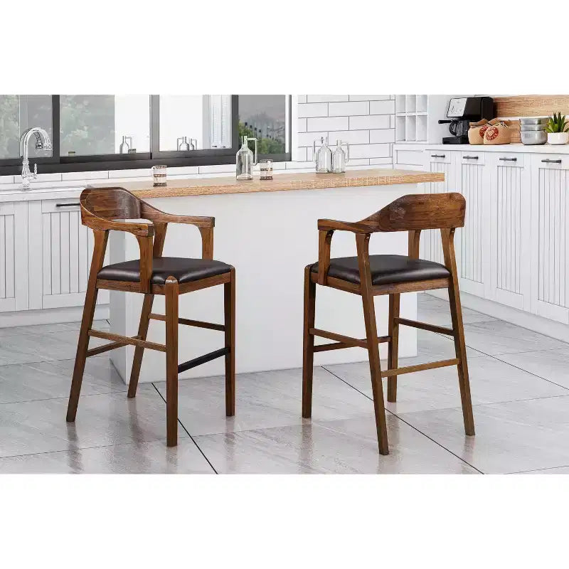 Tabouret de bar fixe Rasmus : 29 po, similicuir, bois écologique, hauteur fixe - Boraam