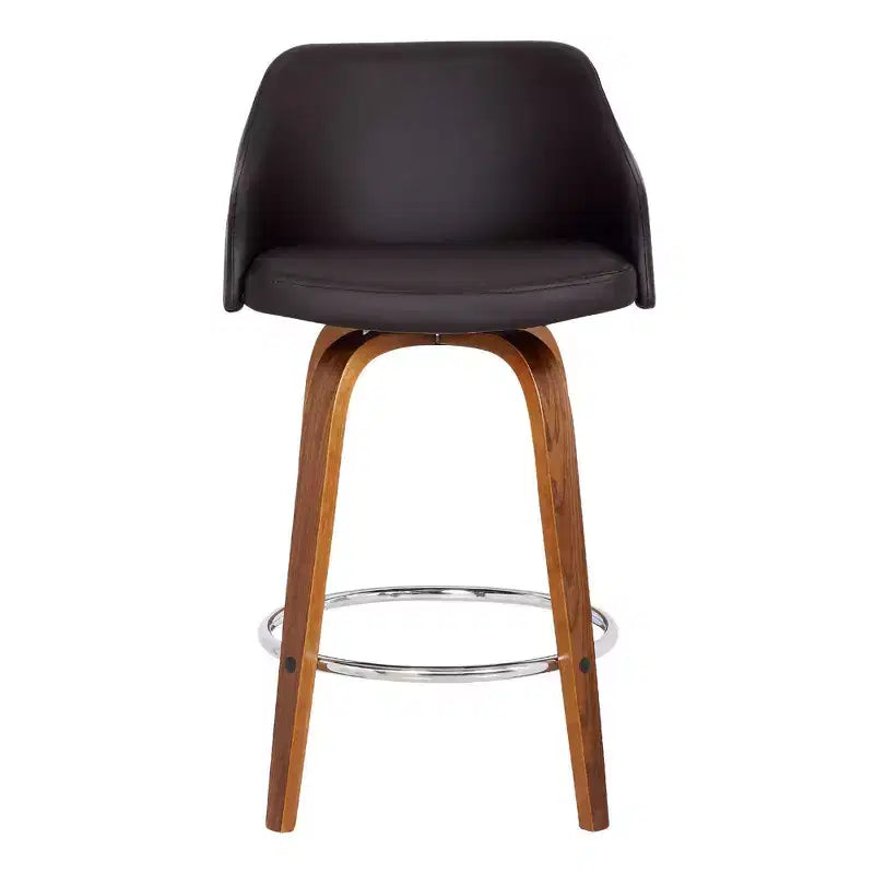 Tabouret de bar pivotant Alec de 30 po hauteur bar Noyer/Marron - Armen Living : Moderne du milieu du siècle, réglable, chromé, similicuir