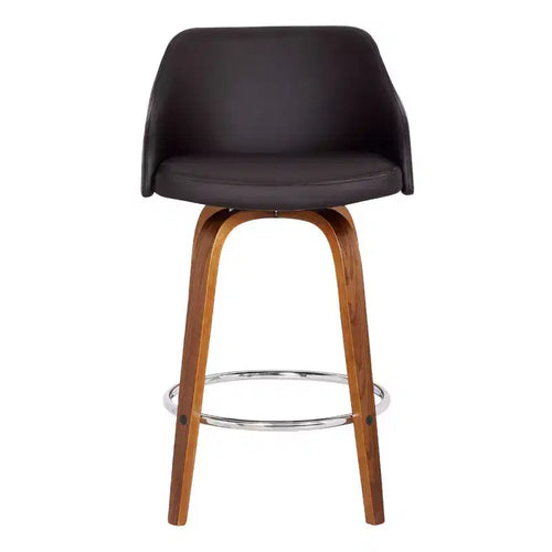 Tabouret de bar pivotant Alec de 30 po hauteur bar Noyer/Marron - Armen Living : Moderne du milieu du siècle, réglable, chromé, similicuir