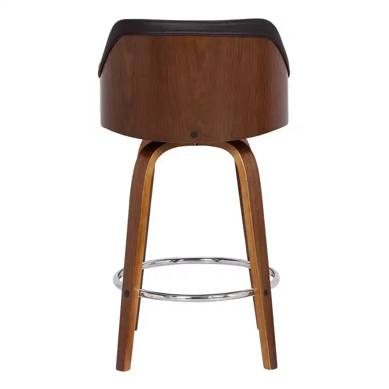 Tabouret de bar pivotant Alec de 30 po hauteur bar Noyer/Marron - Armen Living : Moderne du milieu du siècle, réglable, chromé, similicuir
