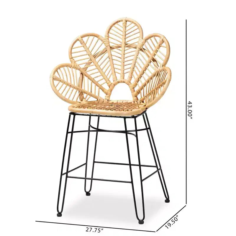 Tabouret de bar hauteur comptoir Garan en rotin et métal naturel/noir - bali & pari : Style bohème, Hauteur d'assise 24,5 po