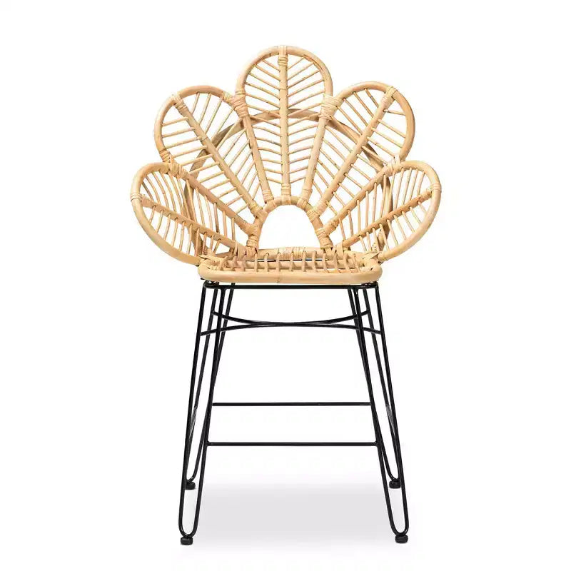 Tabouret de bar hauteur comptoir Garan en rotin et métal naturel/noir - bali & pari : Style bohème, Hauteur d'assise 24,5 po