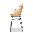 Tabouret de bar hauteur comptoir Garan en rotin et métal naturel/noir - bali & pari : Style bohème, Hauteur d'assise 24,5 po