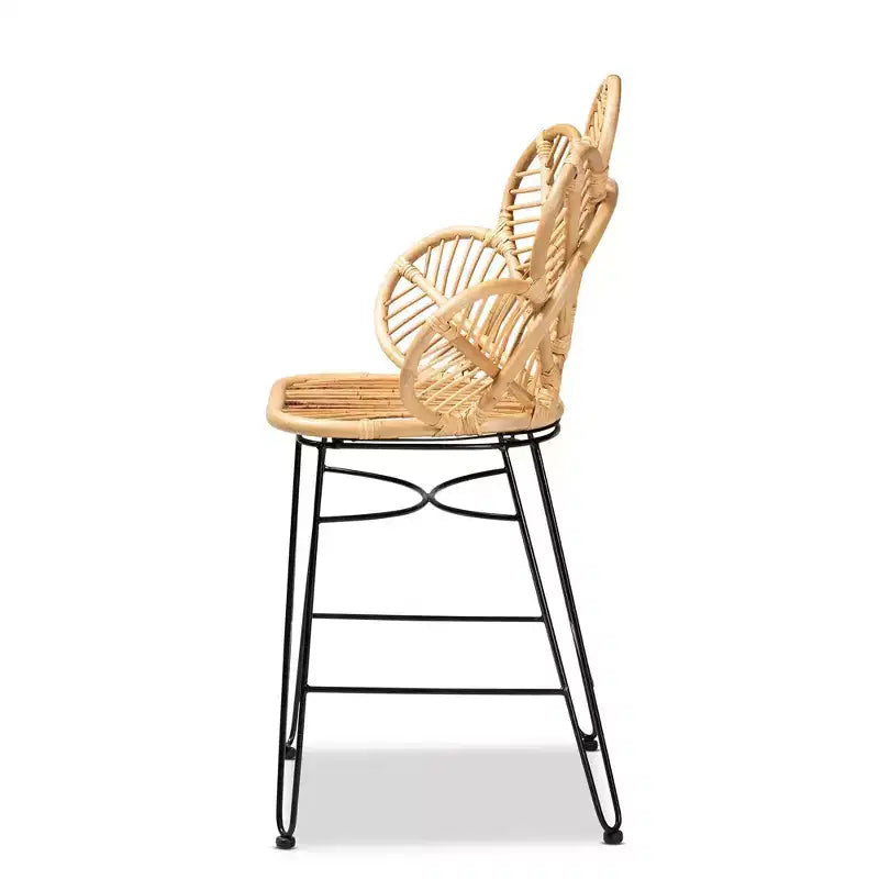 Tabouret de bar hauteur comptoir Garan en rotin et métal naturel/noir - bali & pari : Style bohème, Hauteur d'assise 24,5 po