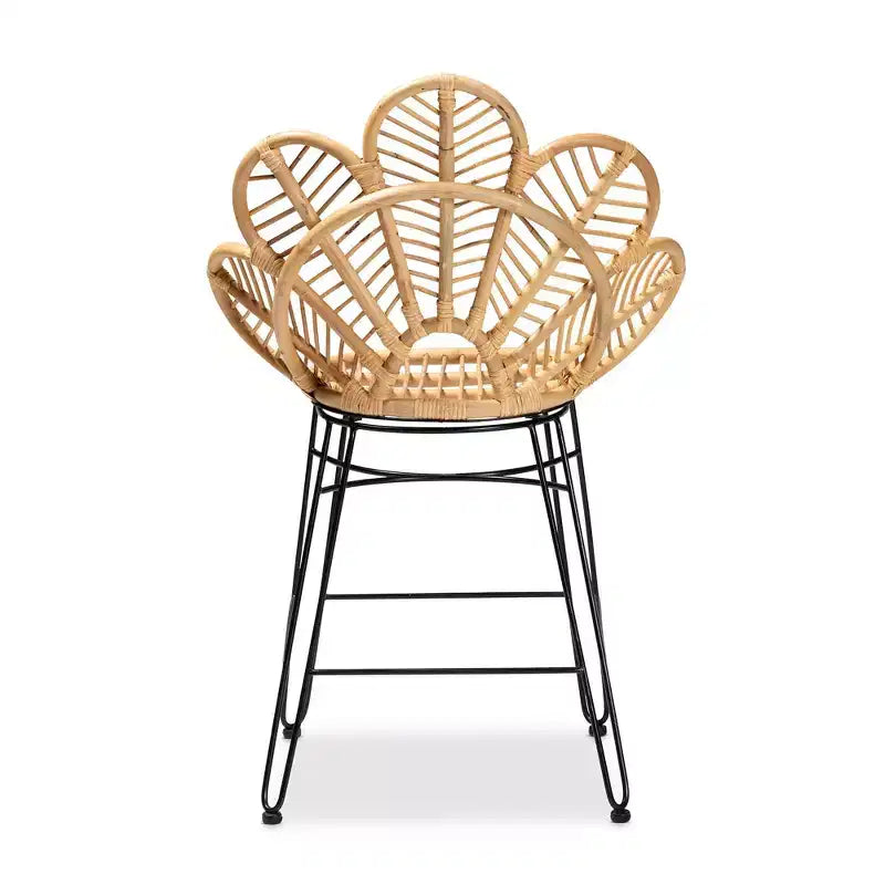 Tabouret de bar hauteur comptoir Garan en rotin et métal naturel/noir - bali & pari : Style bohème, Hauteur d'assise 24,5 po