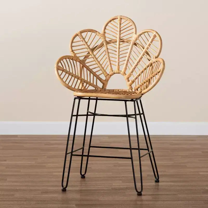 Tabouret de bar hauteur comptoir Garan en rotin et métal naturel/noir - bali & pari : Style bohème, Hauteur d'assise 24,5 po