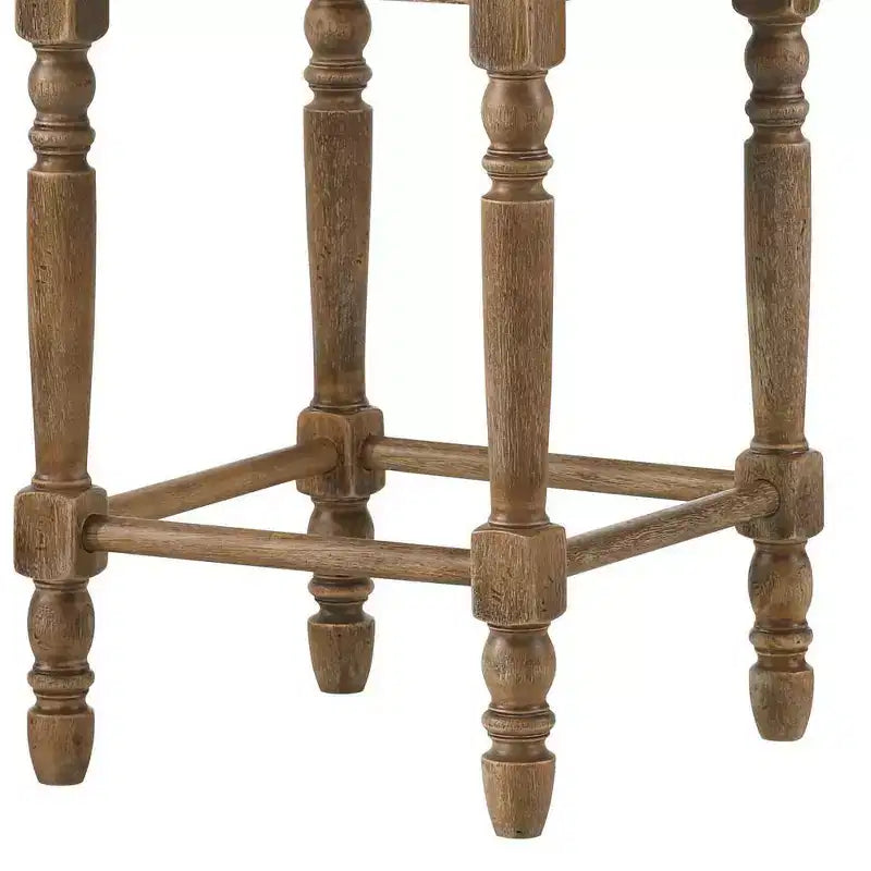 Tabouret de bar Farsiris de 16 po, hauteur comptoir, tissu beige/finition chêne patiné - Acme Furniture : revêtement en lin, clous décoratifs, cadre en bois